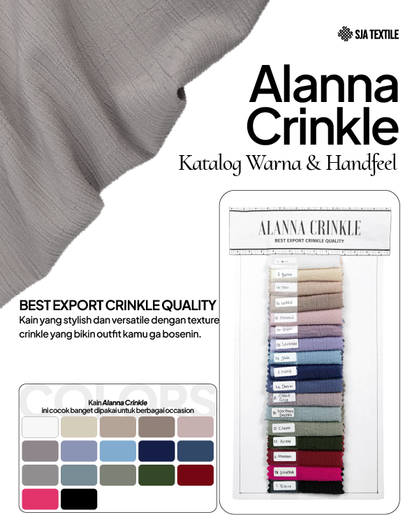 SJA Textile Toko Kain Terbaik - Catalog Warna dan Handfeel Alanna Crinkle