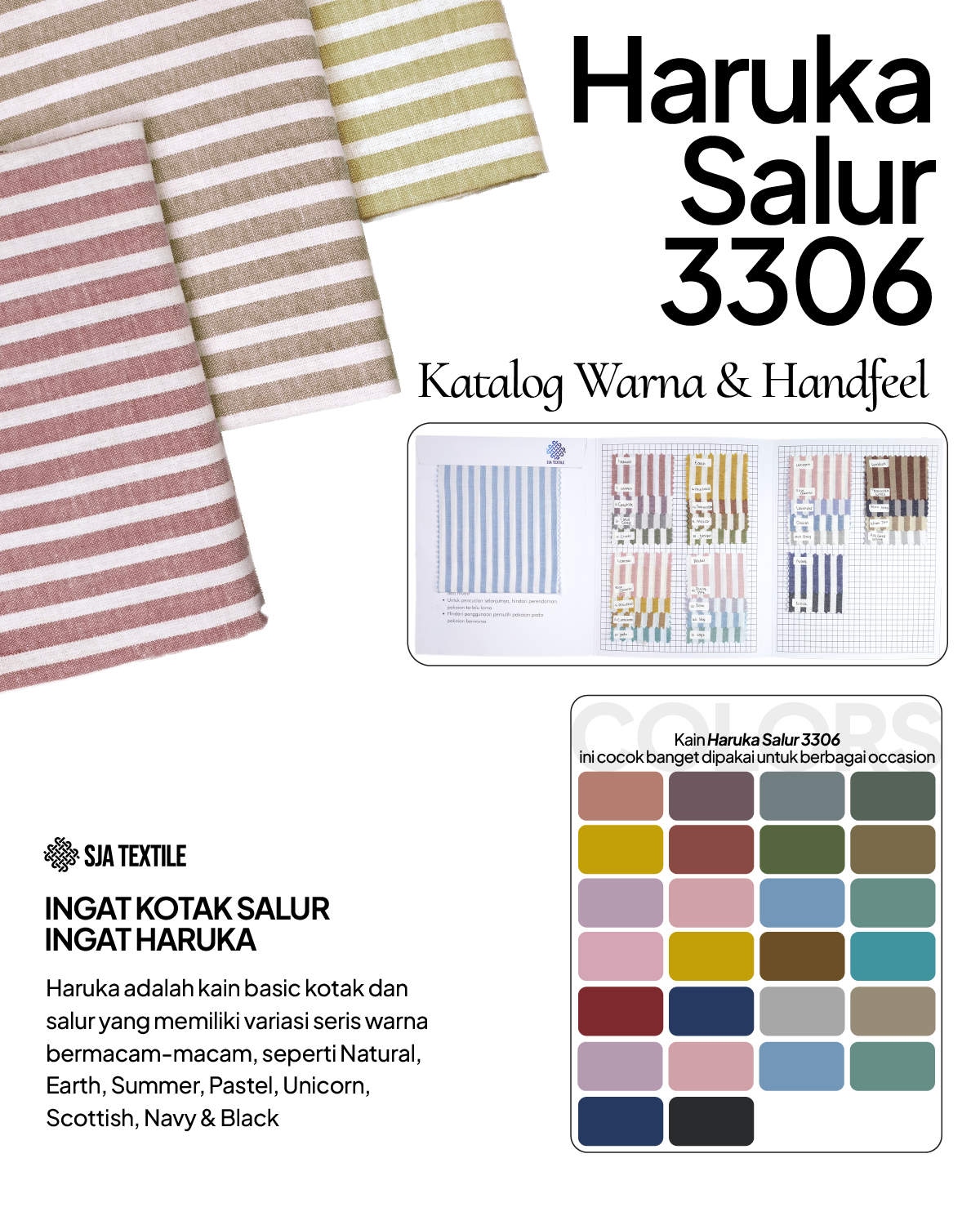 SJA Textile Toko Kain Terbaik di Bandung - Catalog Warna dan Handfeel Kain Katun Haruka Salur 3306