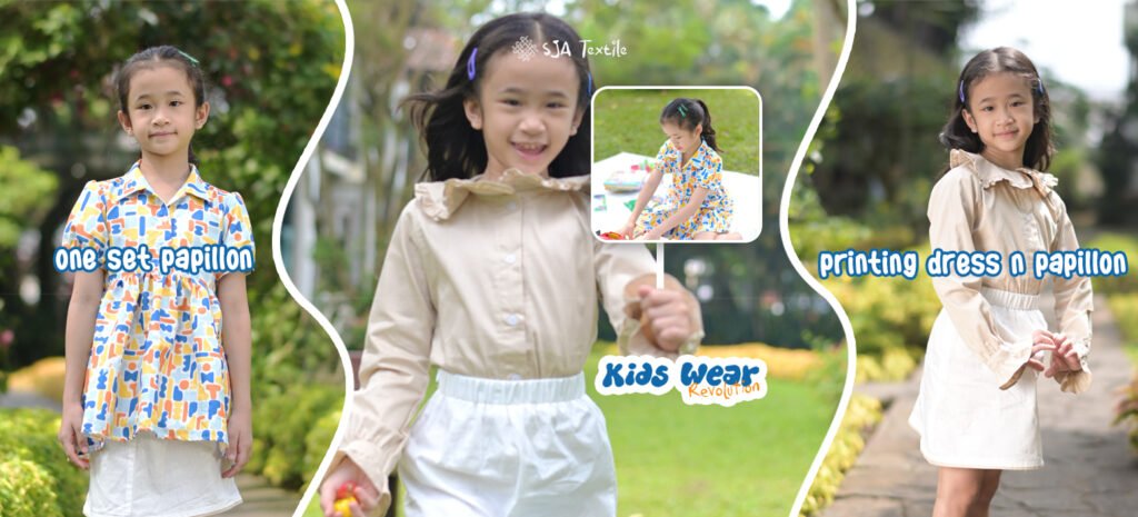 mix n match kidswear girls pakai one set papillon + printing dress n papillon