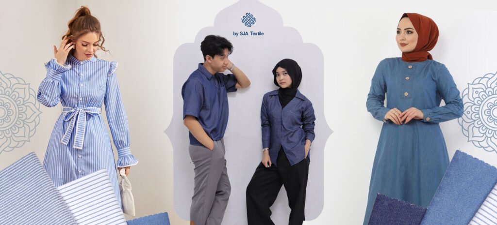 inspirasi outfit model baju lebaran dari kain denim jeans japan series - sja textile toko kain terbaik di bandung