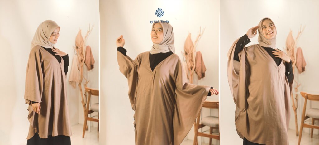 Ide OOTD Lebaran 2026, Pakai Outer Model Batwing dan Hijab Anti Gerah dari Kain Ini! SJA textile Toko kain bandung