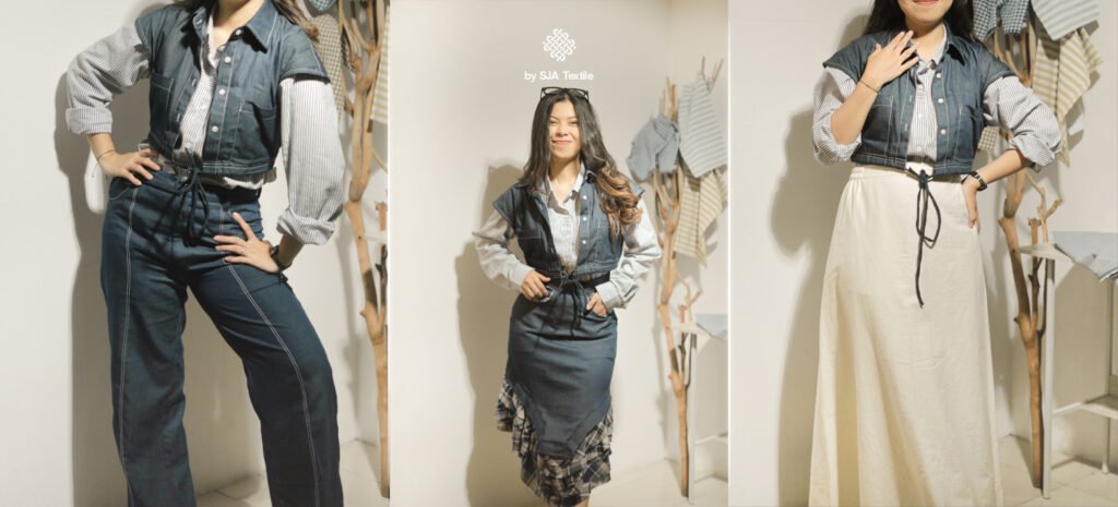 OOTD natal pakai kain jeanwest japan - sja textile toko kain bandung