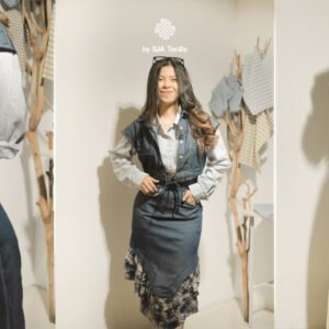 OOTD natal pakai kain jeanwest japan - sja textile toko kain bandung