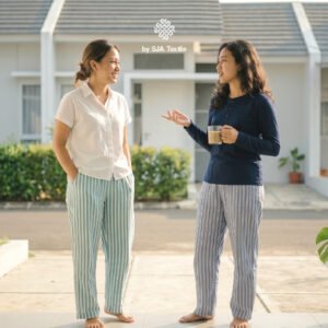 Ide outfit loungewear dari kain motif salur haruka - SJA Textile Toko Kain Bandung