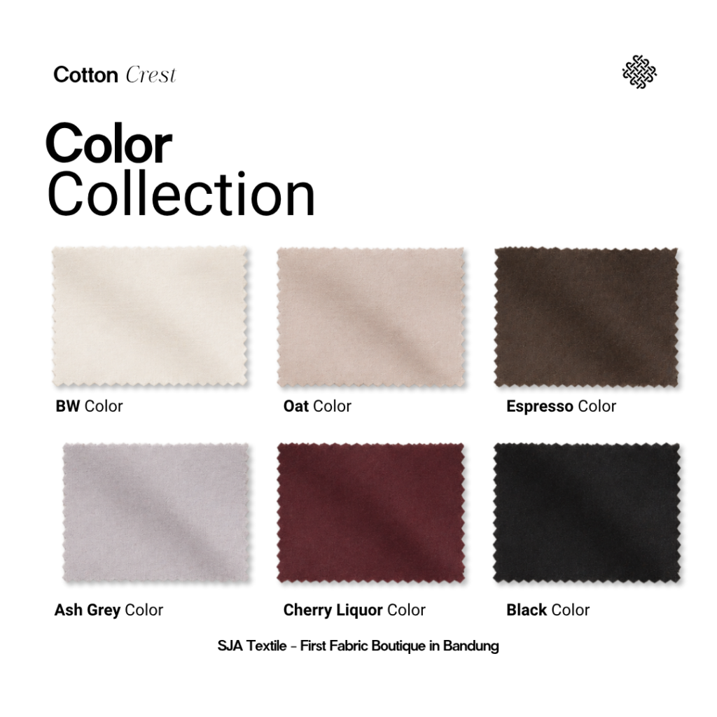 Koleksi warna kain bahan katun Cotton Crest - SJA Textile Toko Kain Bandung