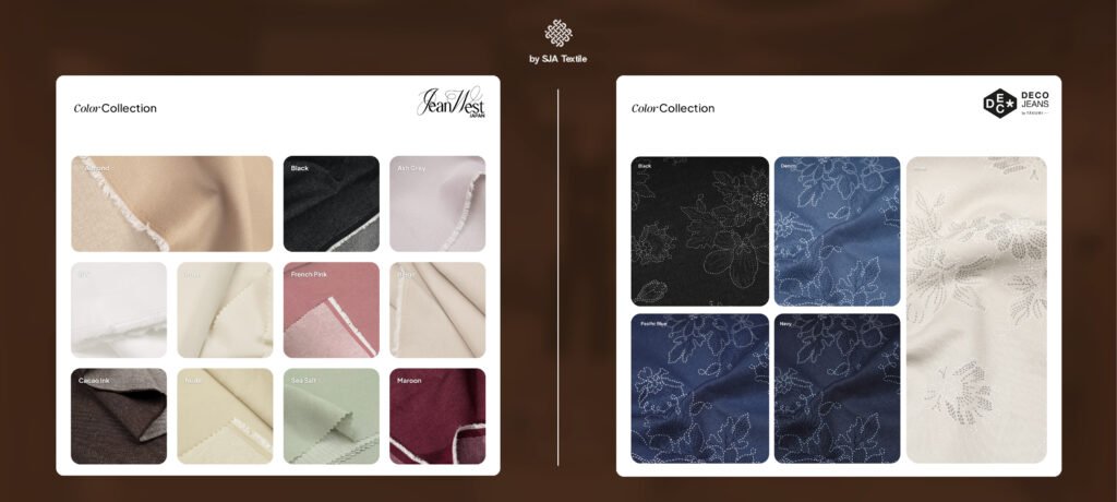 Pilihan warna denim jeanwest japan dan deco jeans untuk brand fashion dari toko kain bandung sja textile
