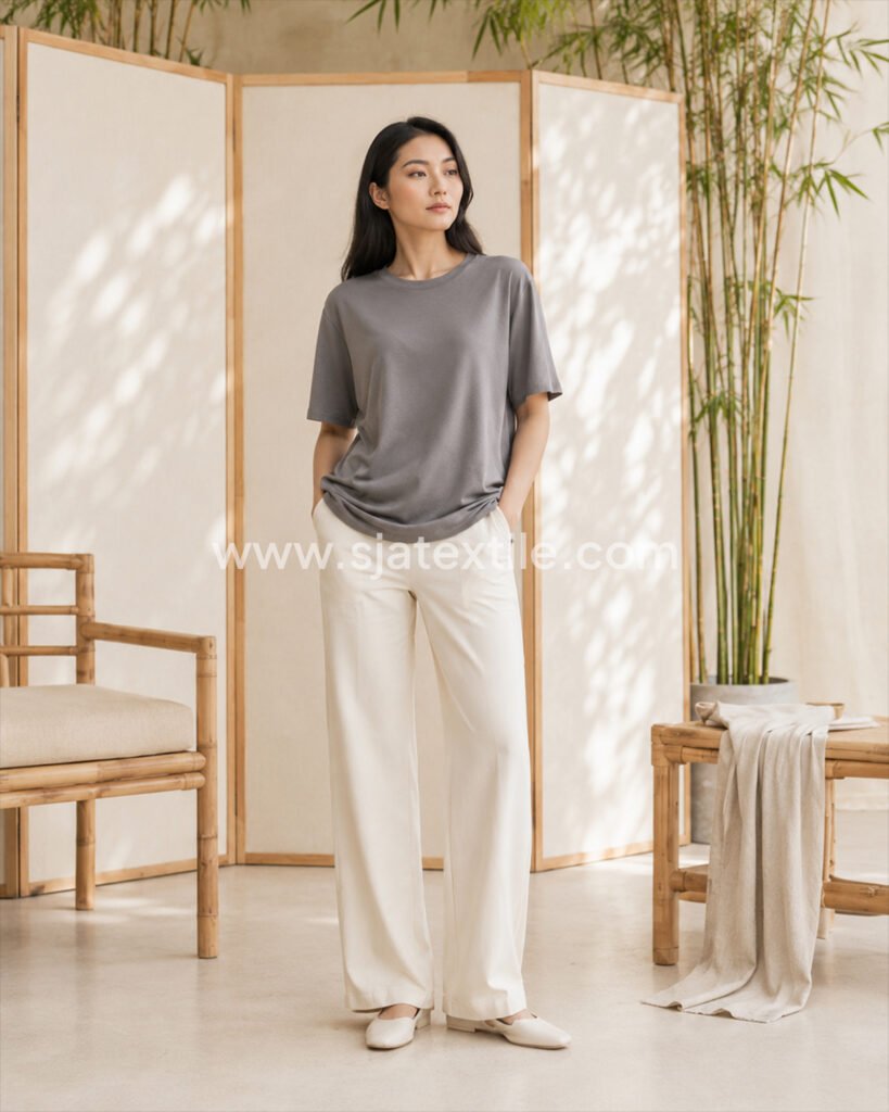 kaos boxy koleksi baju bahan bamboo skin tanboocel toko kain bandung sja textile