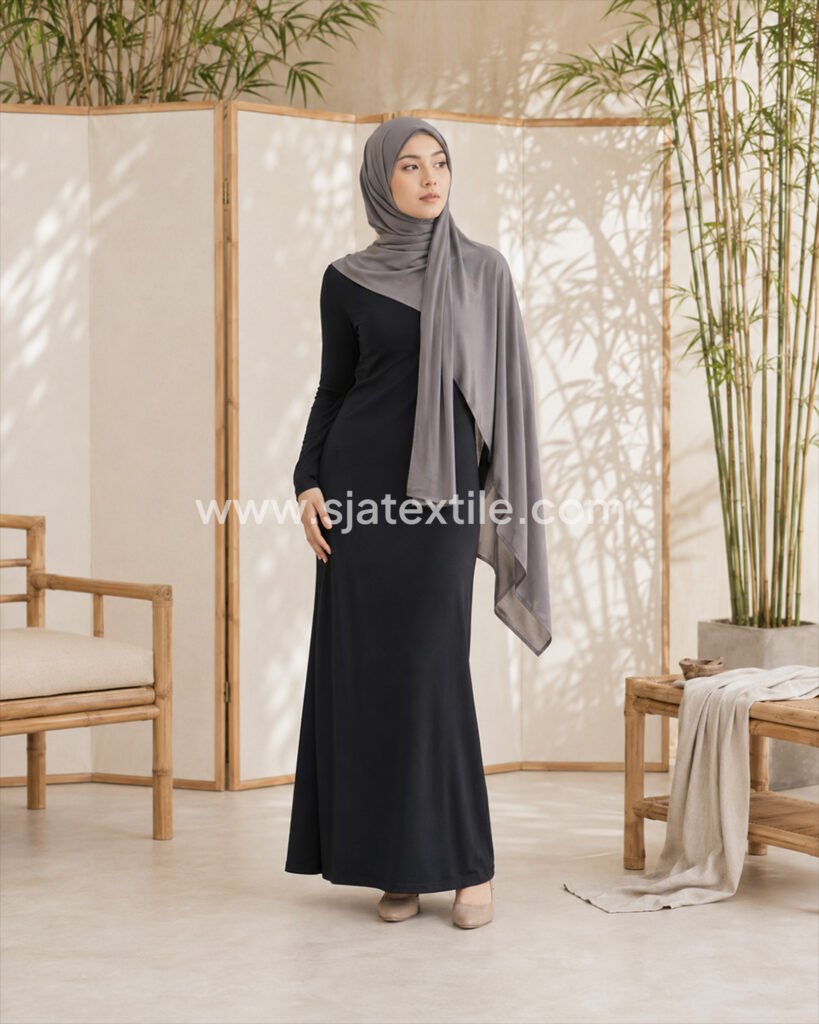 dress dan pashmina koleksi baju bahan bamboo serat tanboocel toko kain bandung sja textile