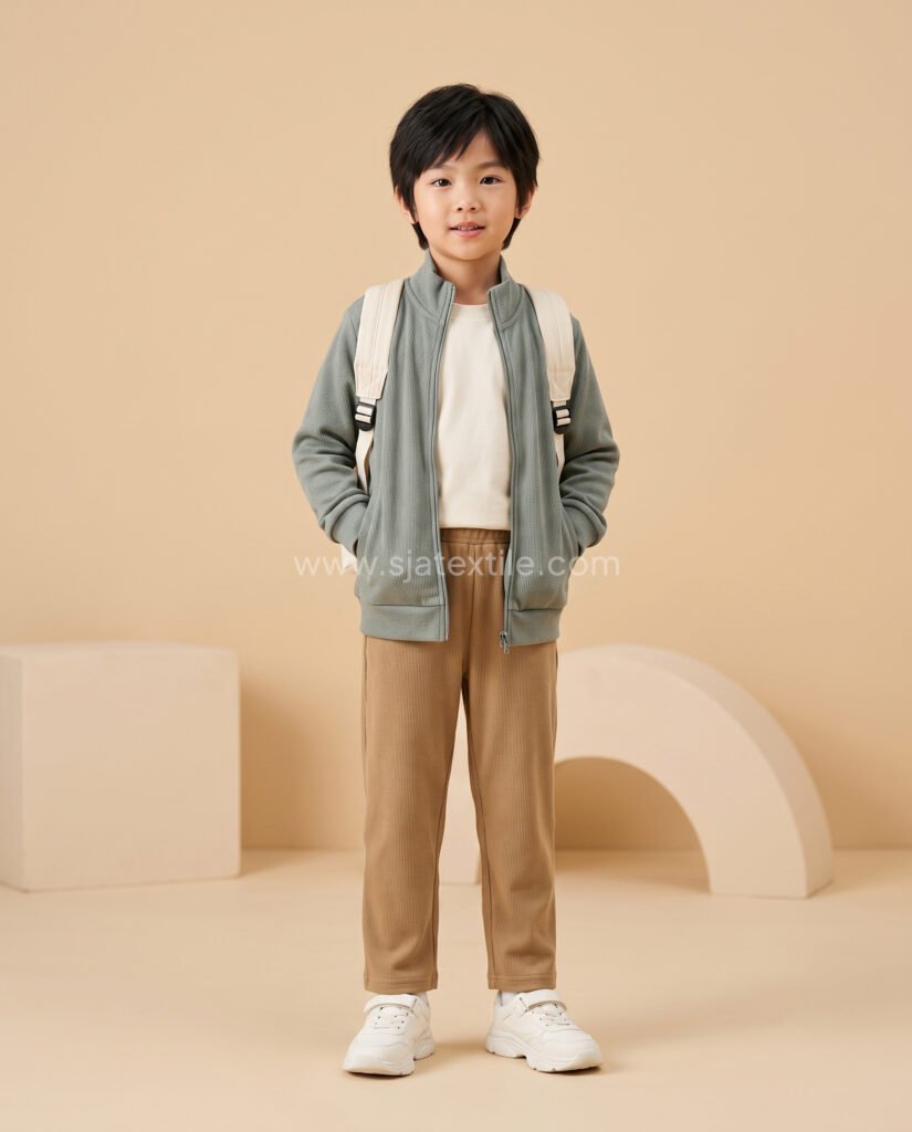 Zip Jacket dan Relaxed Pants model baju anak bahan knit toko kain bandung sja textile