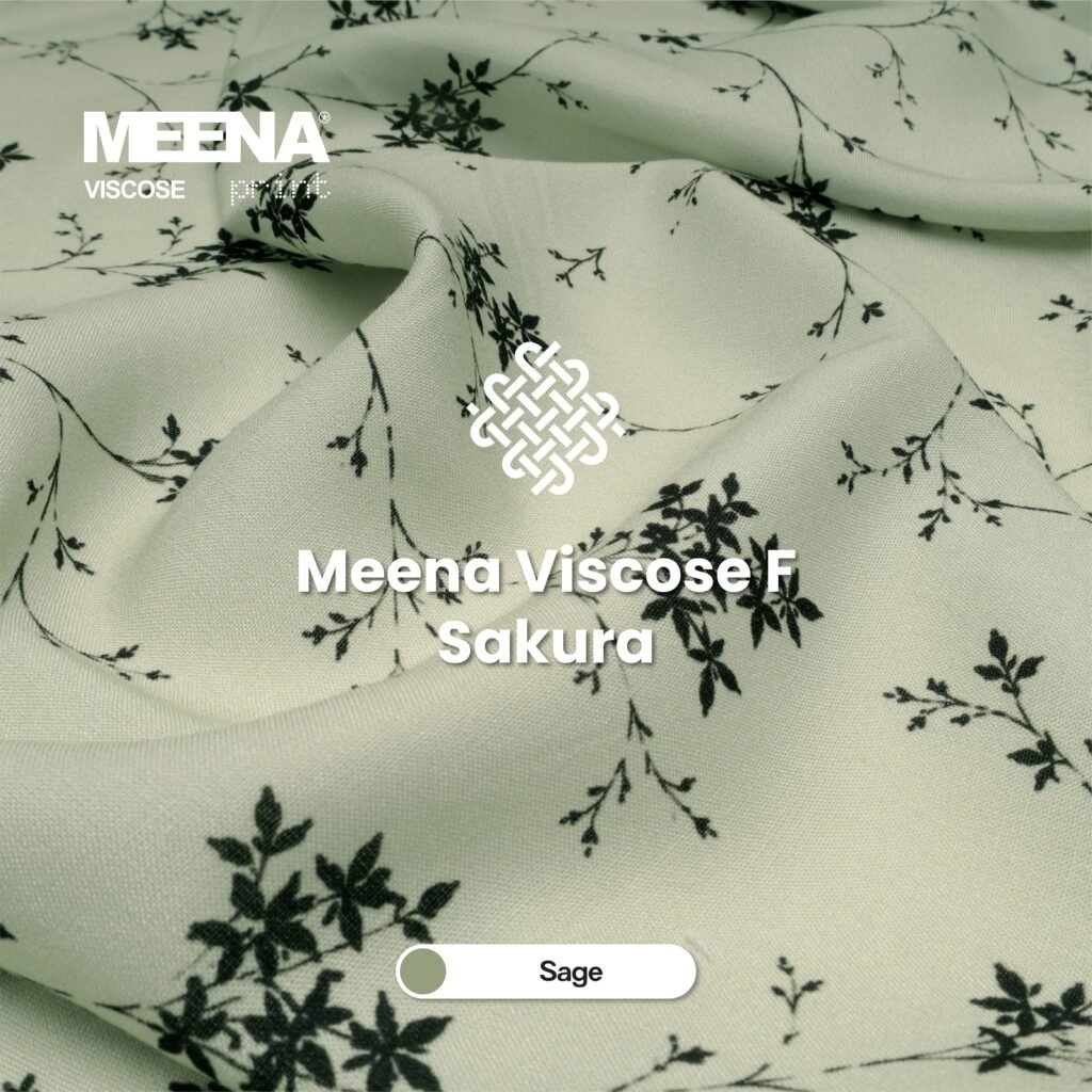 Kain rayon printing baru warna Sage Meena F Sakura - Toko Kain Bandung SJA Textile