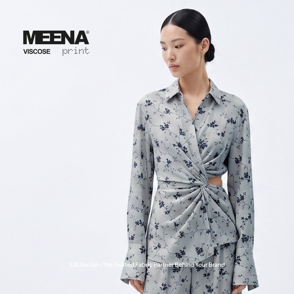 baju setelan wanita dari Kain rayon printing baru warna Grey Meena F Sakura - Toko Kain Bandung SJA Textile