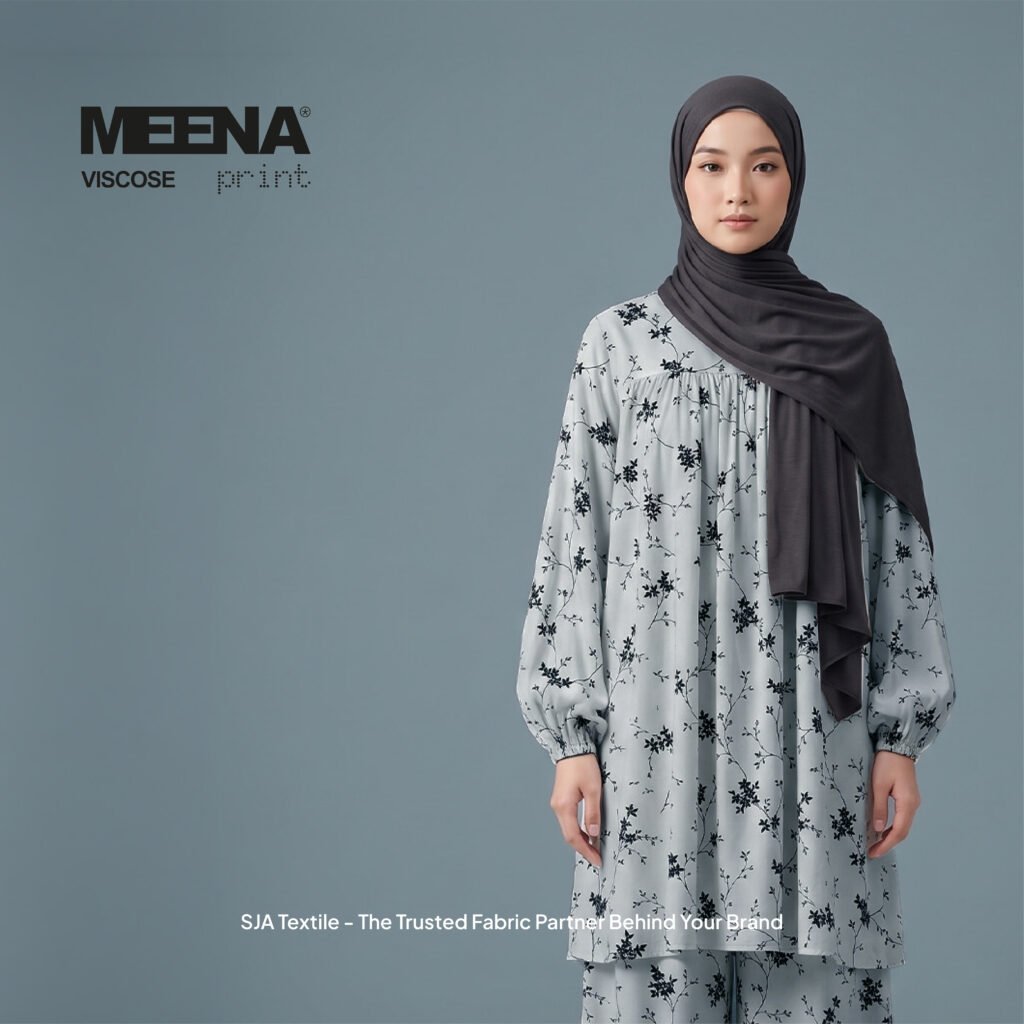 baju muslim wanita dari Kain rayon printing baru warna Grey Meena F Sakura - Toko Kain Bandung SJA Textile
