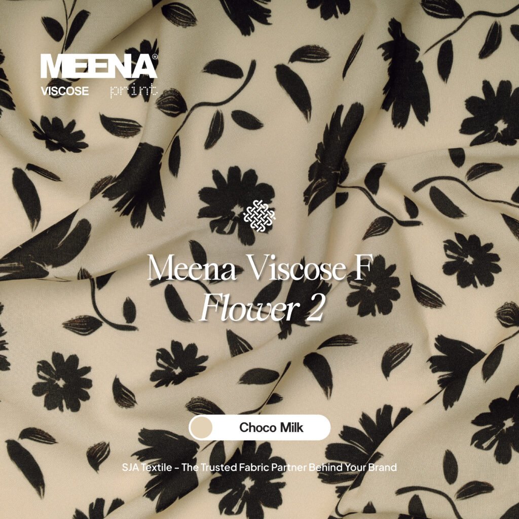 Kain Rayon Meena Viscose F Choco Milk Flower 2 - Toko Kain Bandung SJA Textile