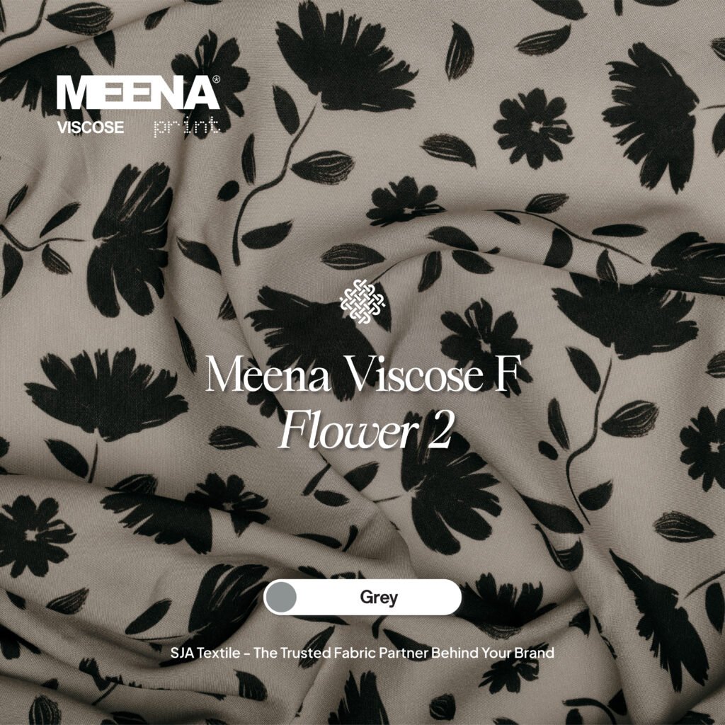 Kain Rayon Meena Viscose F Grey Flower 2 - Toko Kain Bandung SJA Textile