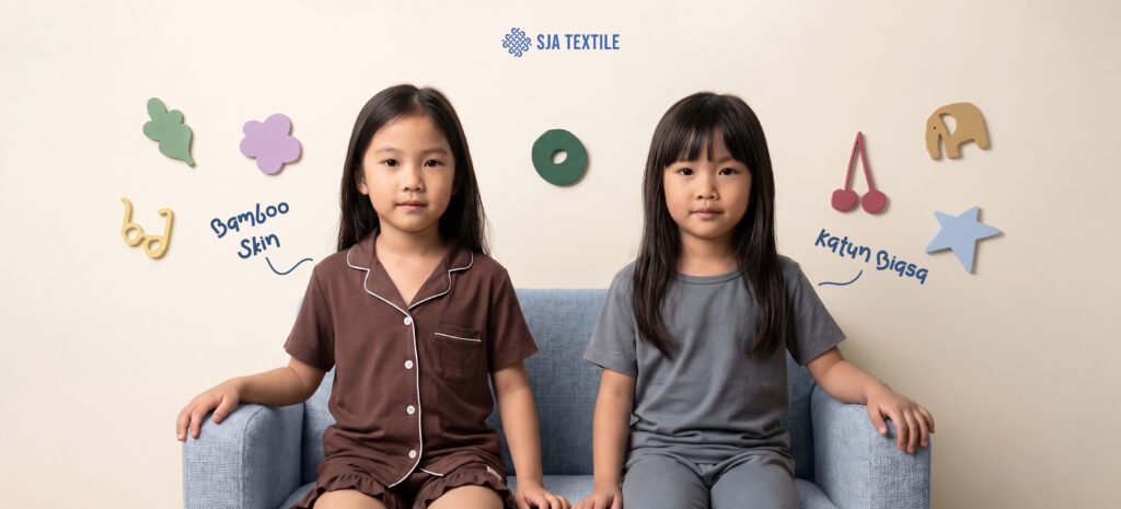 Bedanya bahan bamboo dan katun yang lebih adem untuk bahan baju tidur anak dari toko kain bandung sja textile
