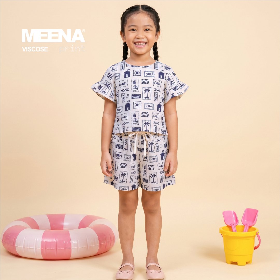 baju anak perempuan dari bahan rayon Meena Viscose motif beach - sja texlab