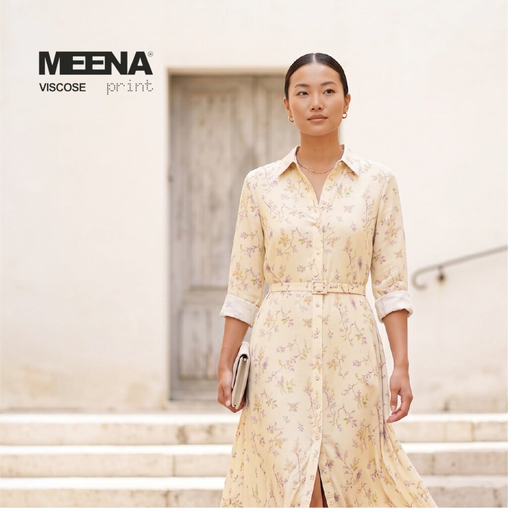 baju wanita shirt dress dari Kain Rayon Meena Viscose F FLower 7 Butter 1 - Toko Kain Bandung SJA Textile