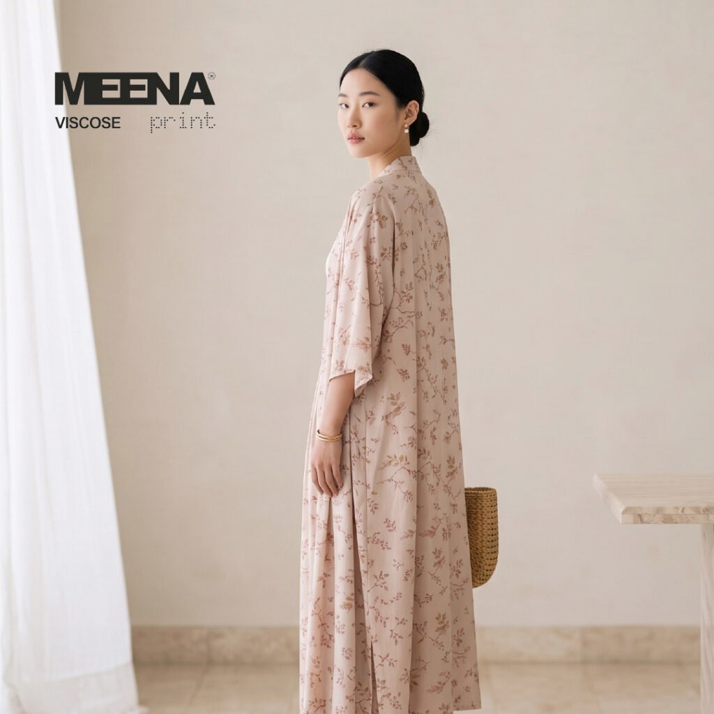 dress wanita dari Kain Rayon Meena Viscose F Flower 7 Sakura - Toko Kain Bandung SJA Textile-