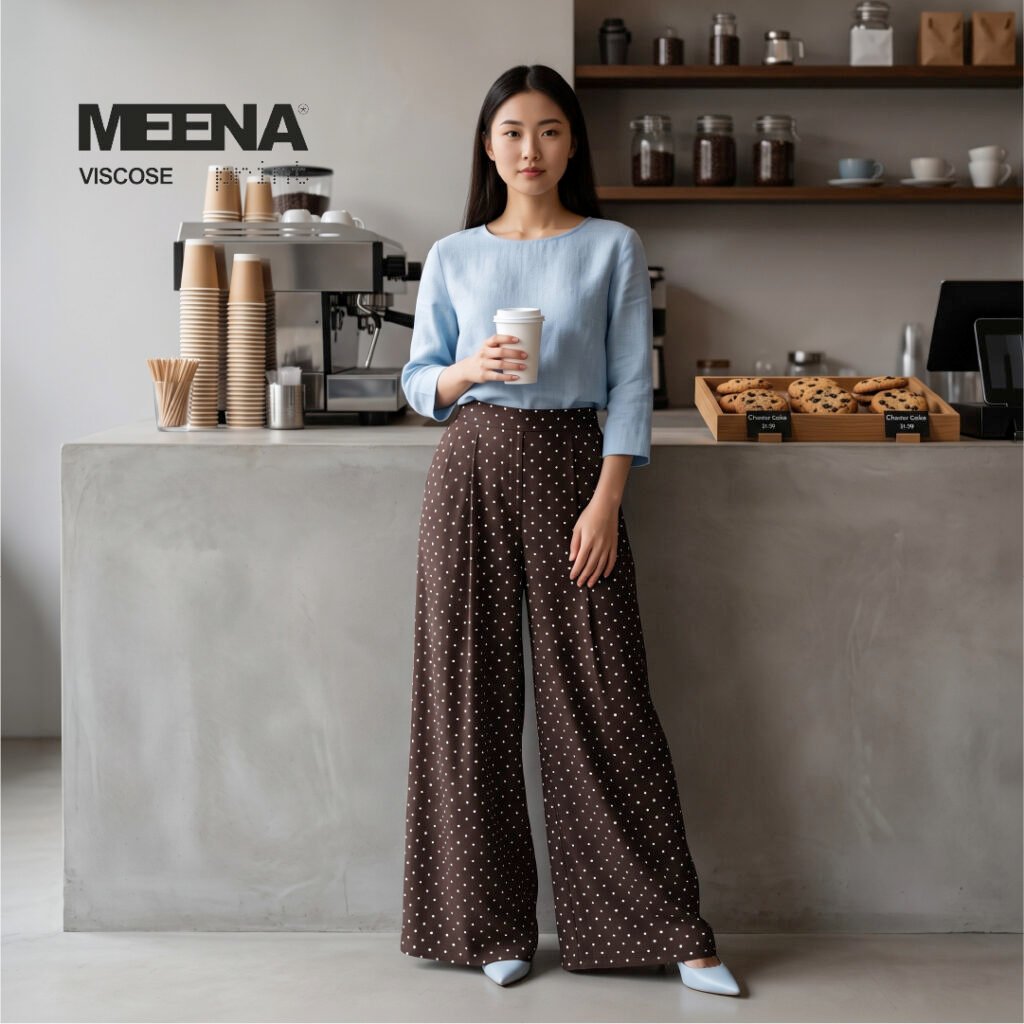 Celana Panjang Kulot Kain Rayon Meena Viscose F Polkadot Choco Mouse - Toko Kain Bandung SJA Textile