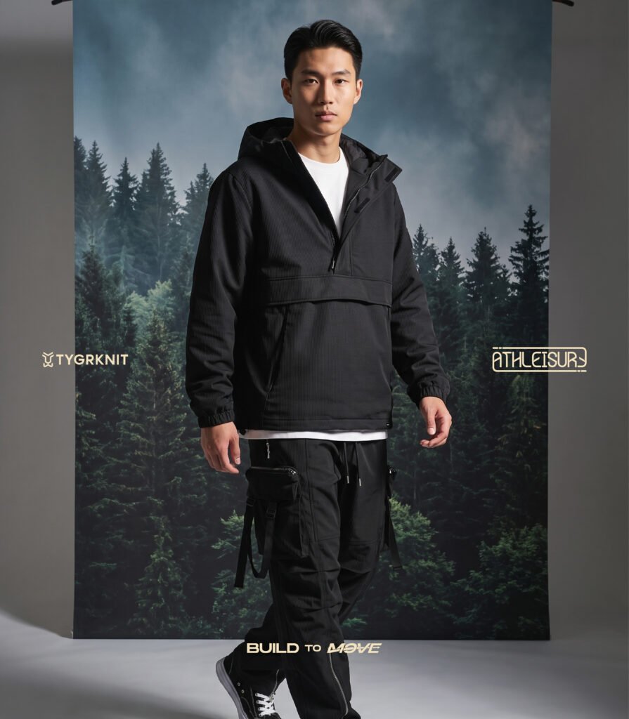 ide outfit athleisure Windbreaker Layering Look - TYGRKNIT