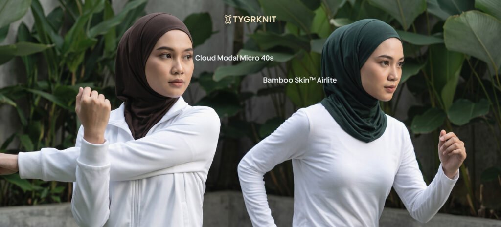 Bahan inner hijab untuk olahraga - modal, bamboo TYGRKNIT
