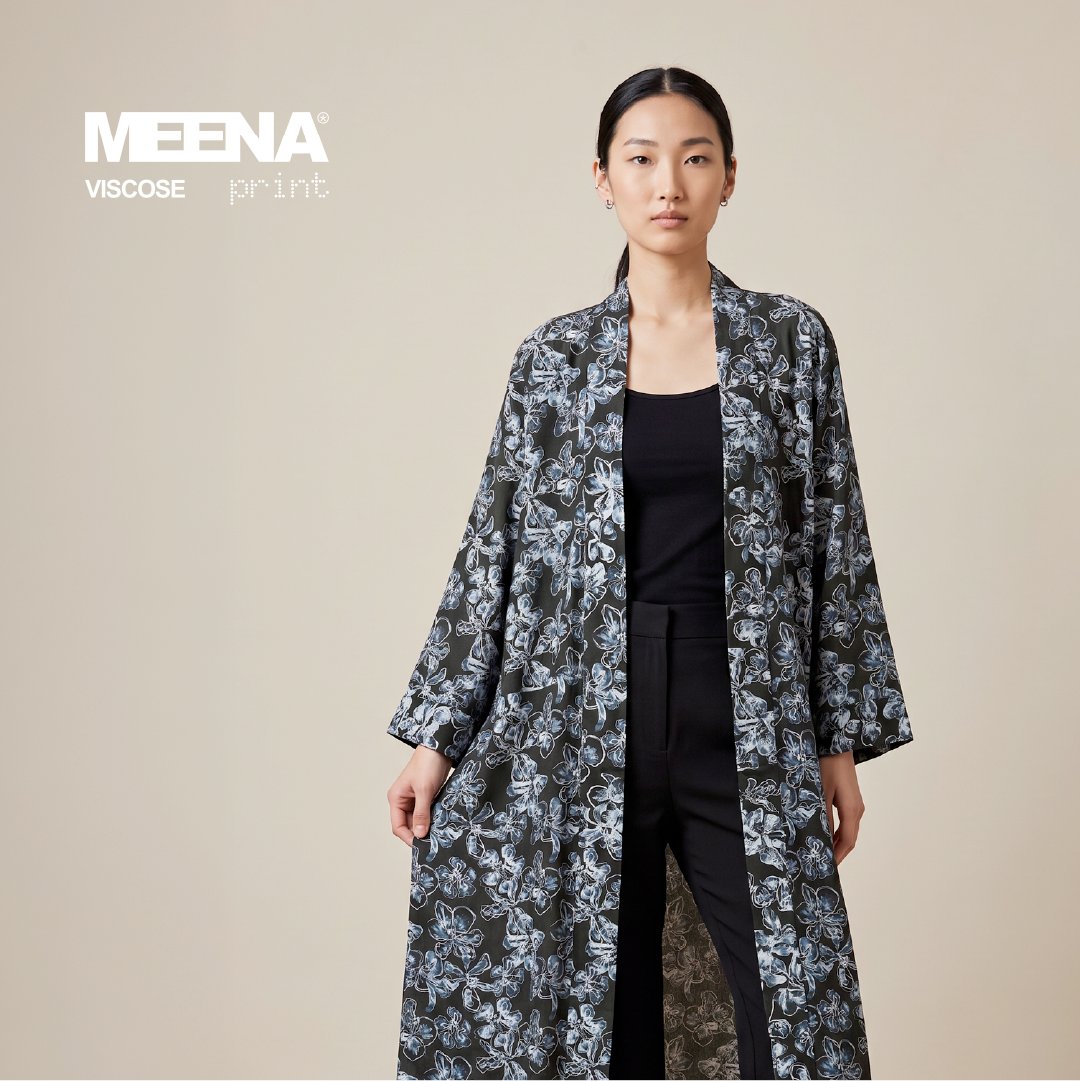 Long outer wanita Kain Rayon Meena Viscose F Flower 10 - Black -Toko Kain Bandung SJA Textile