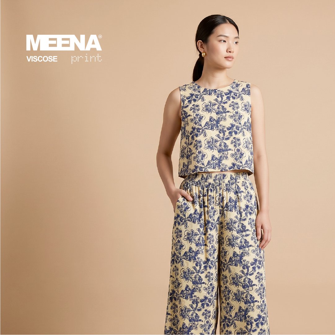 Setelan wanita dari Kain Rayon Meena Viscose F Flower 10 - Butter -Toko Kain Bandung SJA Textile