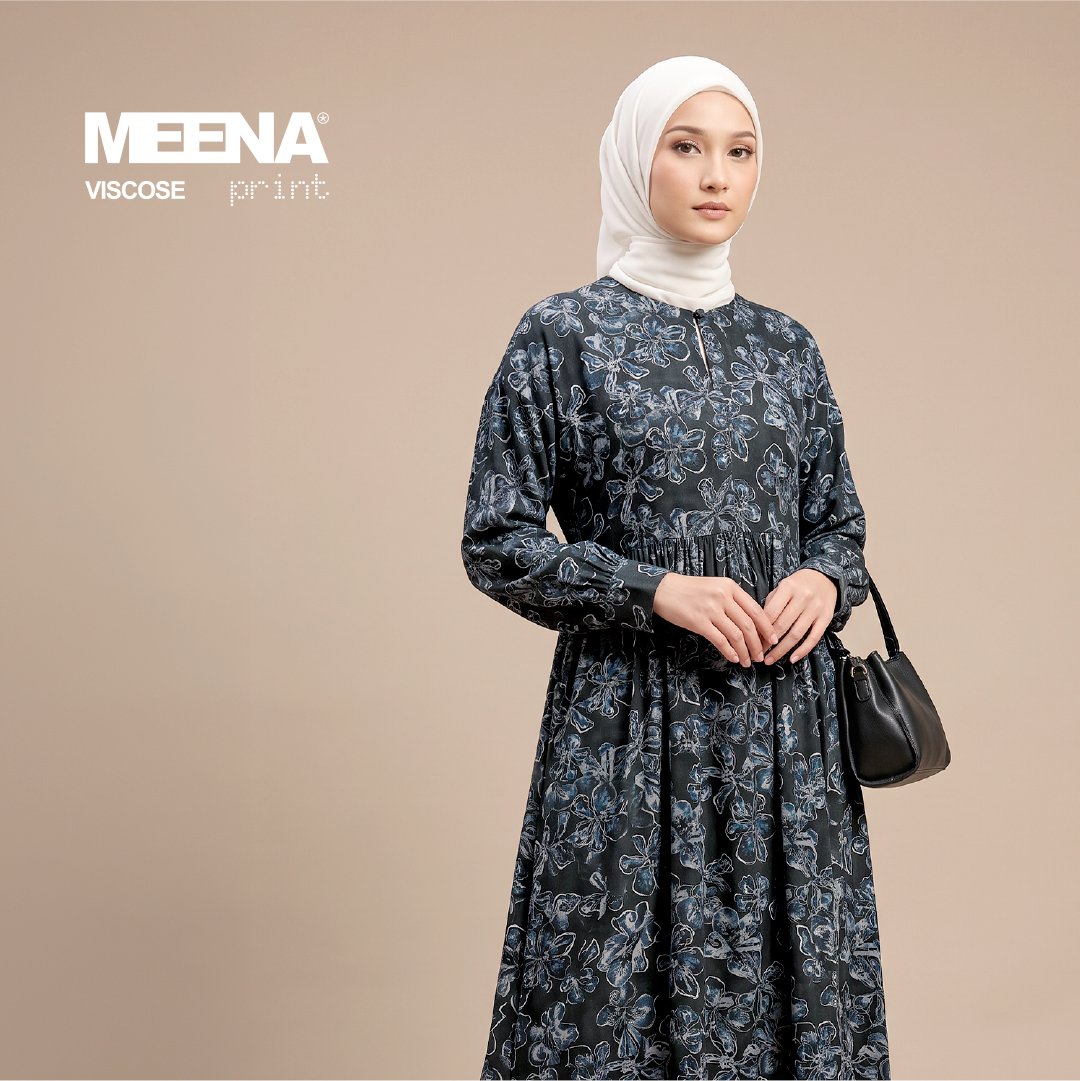 Gamis wanita Kain Rayon Meena Viscose F Flower 10 - Black -Toko Kain Bandung SJA Textile