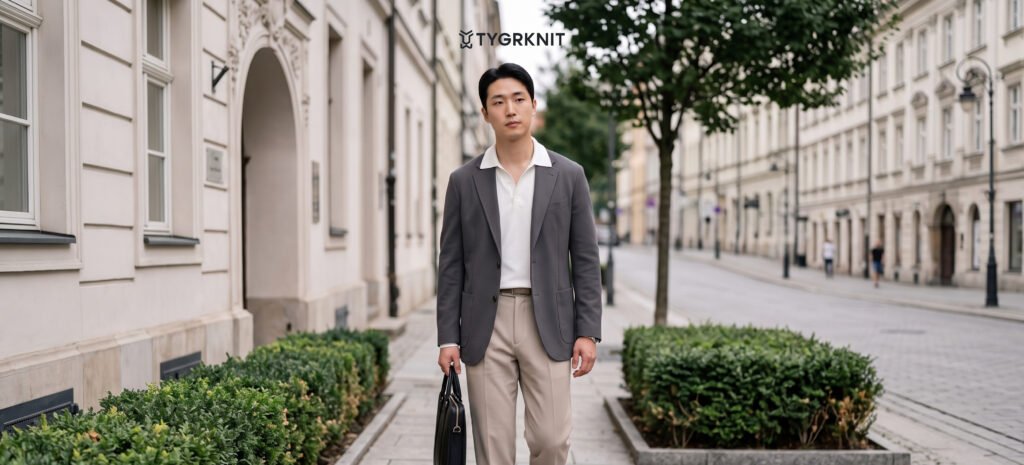 Premium mens wear, Dialogue knit fabric untuk work dan daily wear