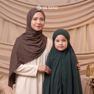 koleksi hijab mukena lebaran bamboo skin dari toko kain bandung sja textile