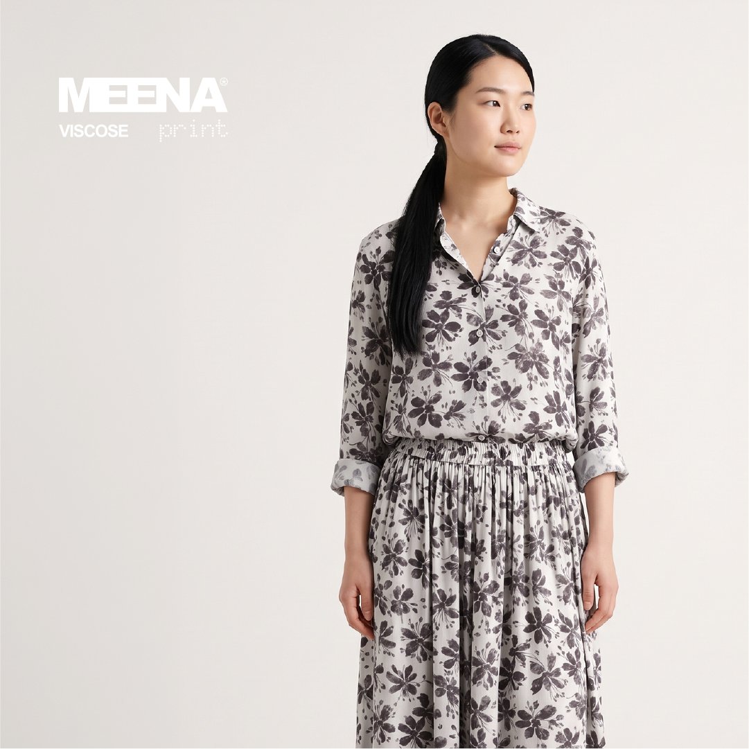 Baju Wanita dari Kain Rayon Meena Viscose F Flower 8 - Charcoal - Toko Kain Bandung SJA Textile