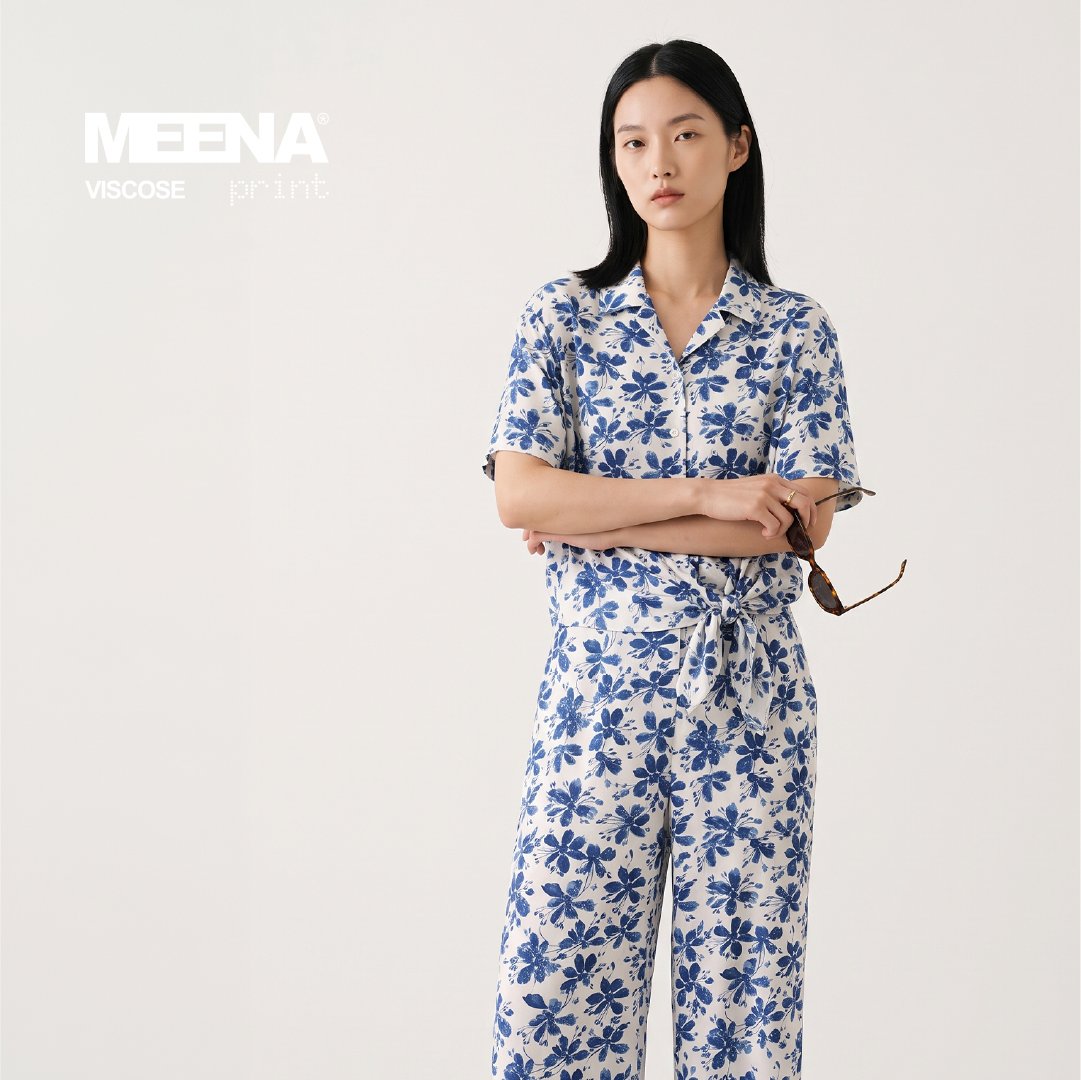 Setelan Wanita dari Kain Rayon Meena Viscose F Flower 8 - Navy - Toko Kain Bandung SJA Textile