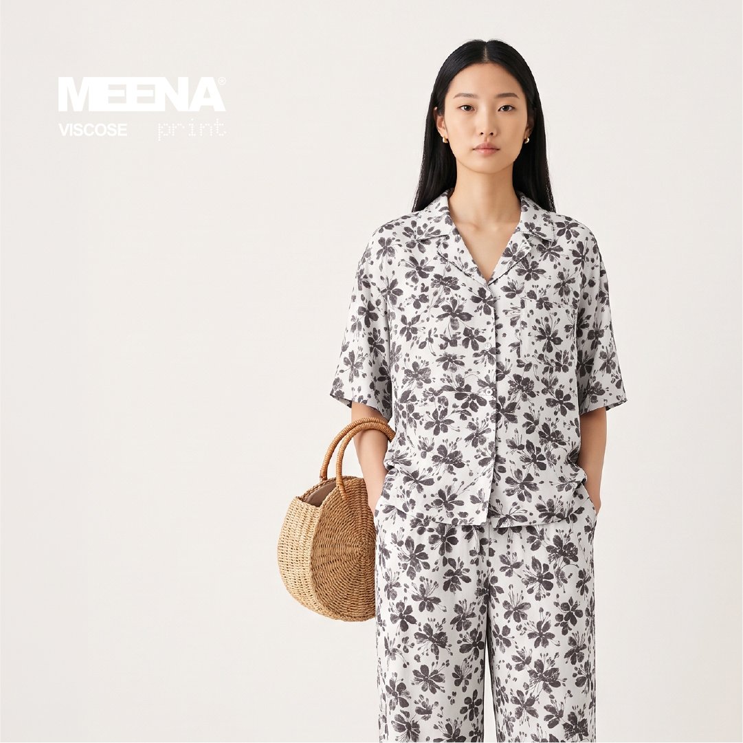 Baju santai wanita dari kain Rayon 1 Meena Viscose F Flower 8 - Charcoal - Toko Kain Bandung SJA Textile