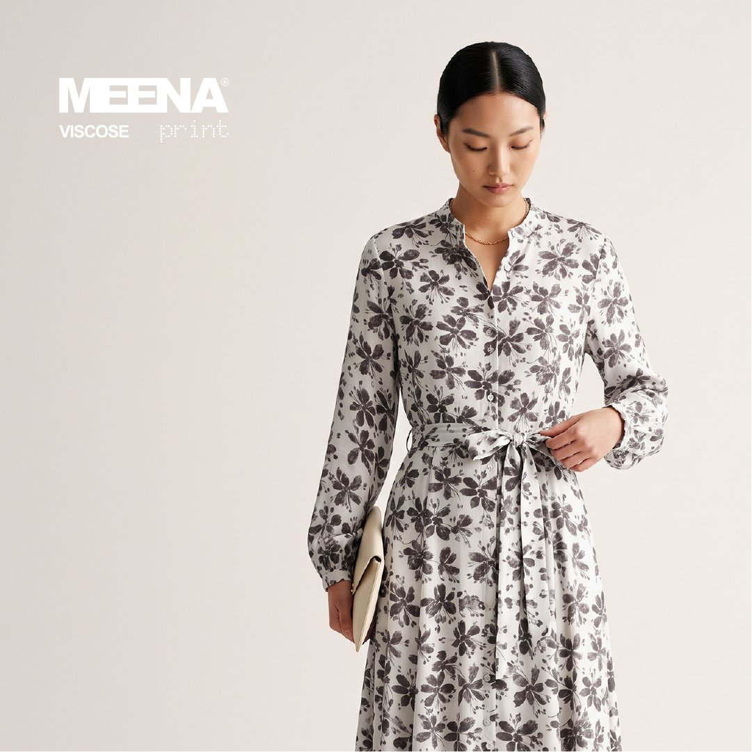 Dress Wanita dari Kain Rayon Meena Viscose F Flower 8 - Charcoal - Toko Kain Bandung SJA Textile