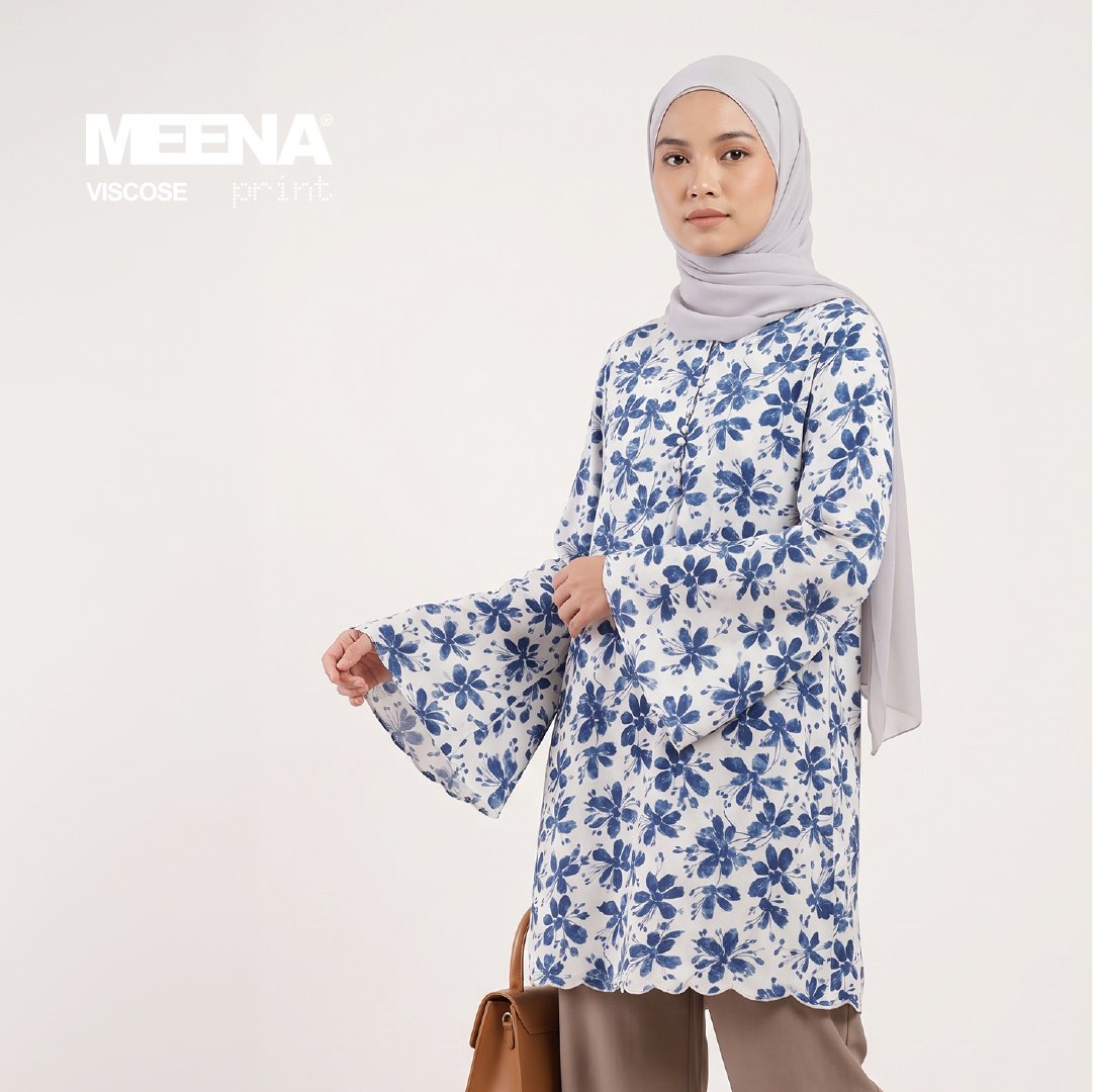 Tunik Wanita dari Kain Rayon Meena Viscose F Flower 8 - Navy - Toko Kain Bandung SJA Textile