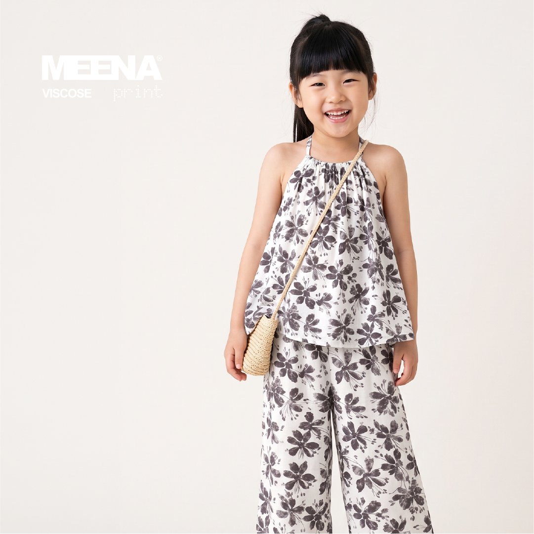 Baju anak perempuan dari Kain Rayon Meena Viscose F Flower 8 - Charcoal - Toko Kain Bandung SJA Textile