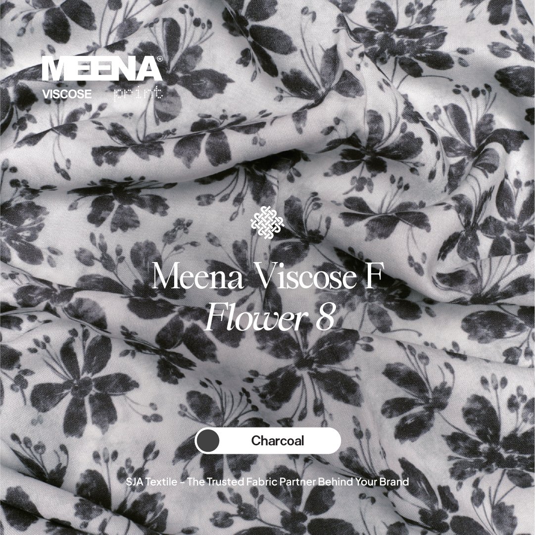 Kain Rayon Meena Viscose F Flower 8 - Charcoal - Toko Kain Bandung SJA Textile