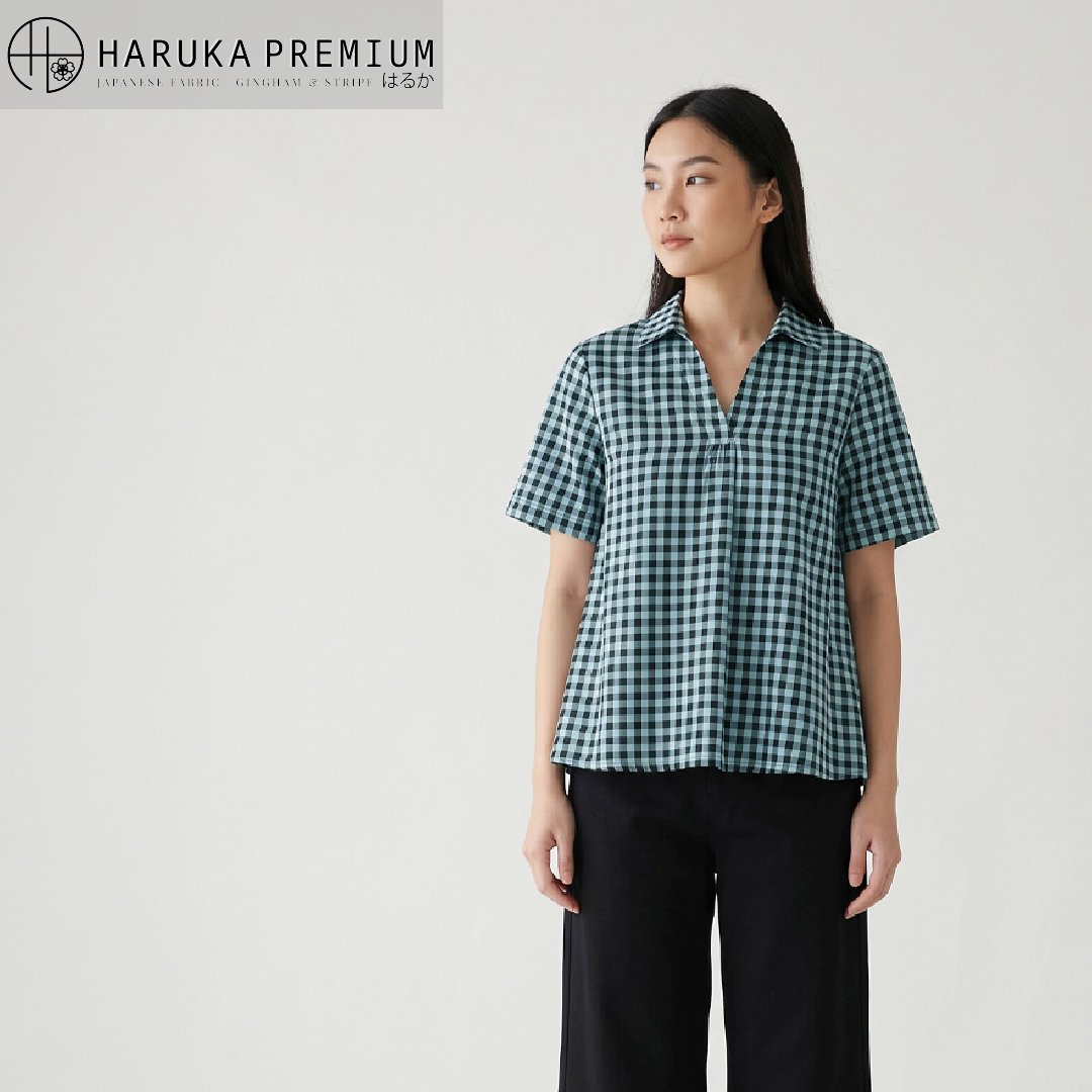 Kemeja Wanita Kain Haruka Kotak 0306 Jade Series - Toko Kain Bandung SJA Textile