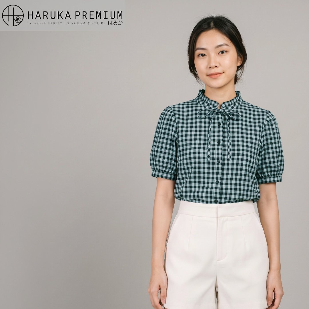 Kemeja pendek wanita Kain Haruka Kotak 0306 Jade Series - Toko Kain Bandung SJA Textile