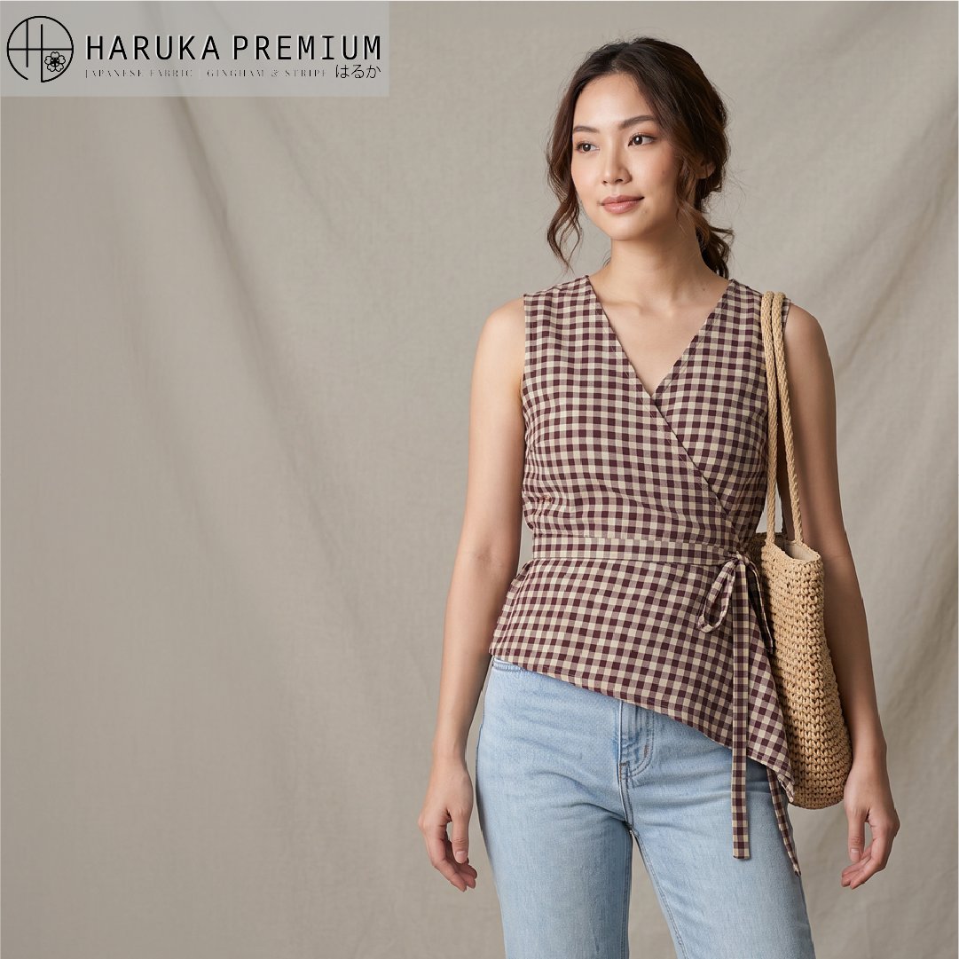 atasan wanita dari Kain Haruka Kotak 0306 Jade Series - Toko Kain Bandung SJA Textile - Burgundy Cream