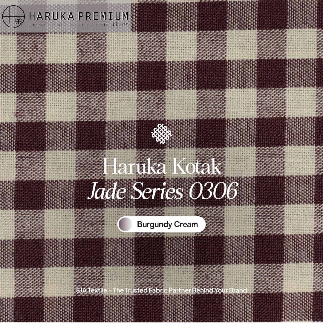 Kain Haruka Kotak 0306 Jade Series - Toko Kain Bandung SJA Textile - Burgundy Cream