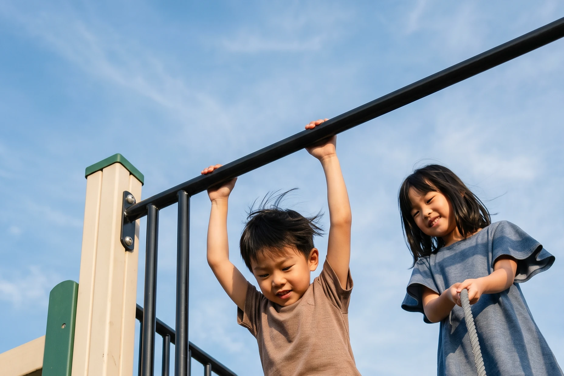 Anak bermain bebas mengenakan pakaian dari kain kidswear Teman Main SJA Textile